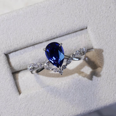 The One, IGI 1.97ct Pear Cut Lab Sapphire, PT950 V-shaped Twist Engagement Ring