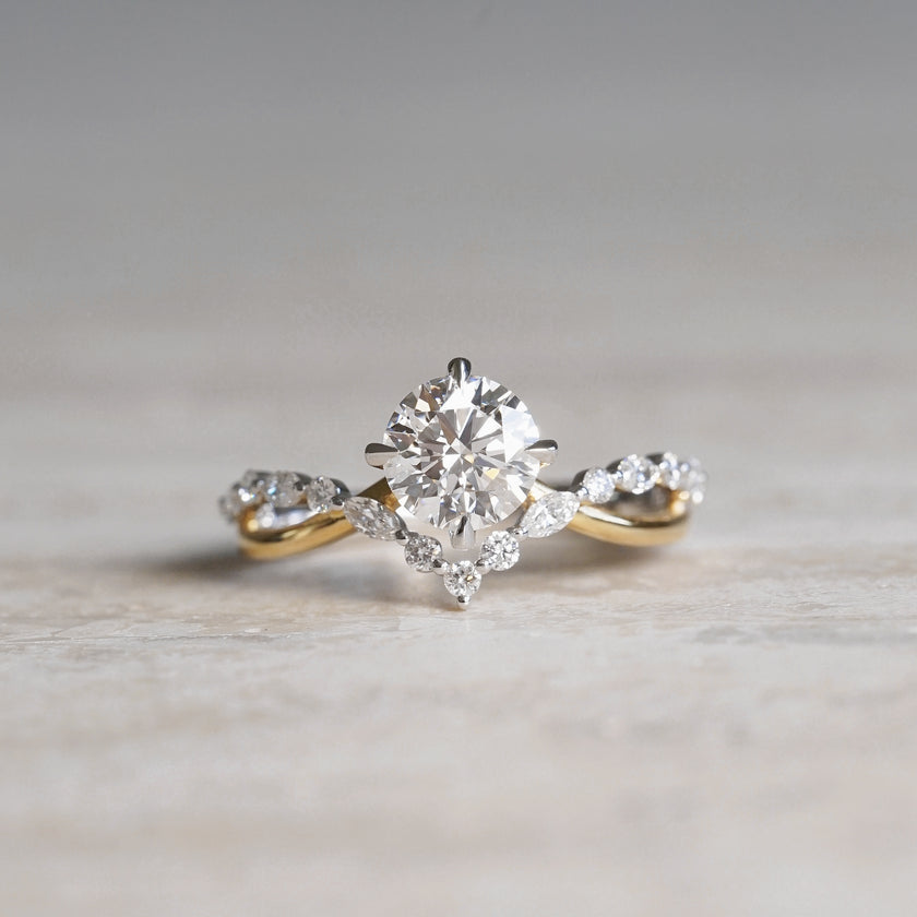 The One, IGI 1.01ct D VVS2 Round Lab Diamond, 18K Gold Two Tone Ring with V-shaped Twist Band