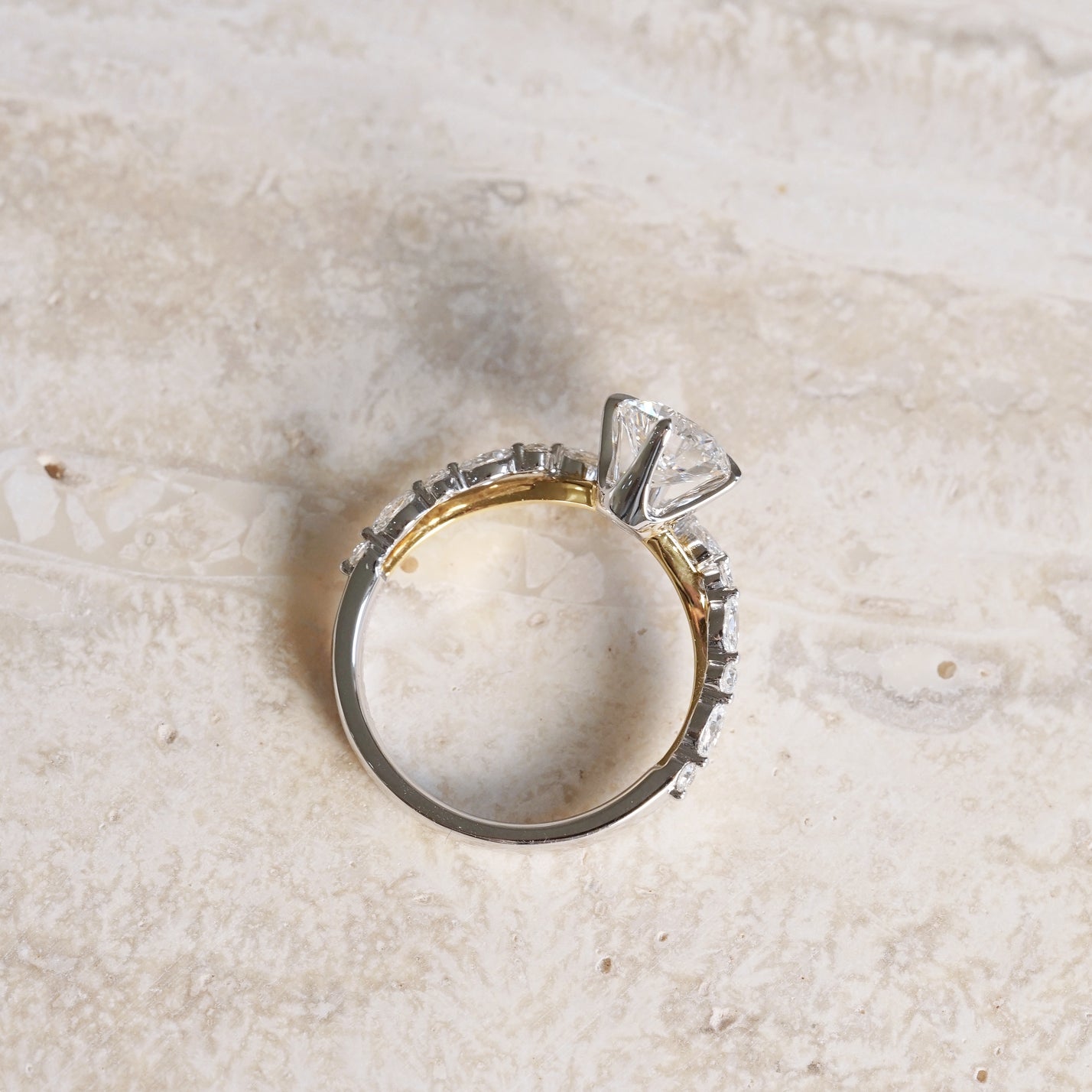 The One, IGI 1.01ct D VVS2 Round Lab Diamond, 18K Gold Two Tone Ring with V-shaped Twist Band