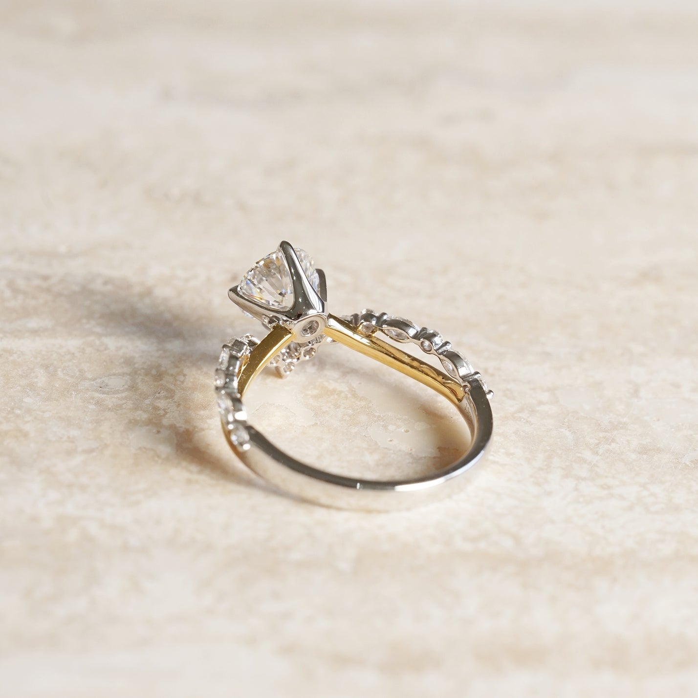 The One, IGI 1.01ct D VVS2 Round Lab Diamond, 18K Gold Two Tone Ring with V-shaped Twist Band