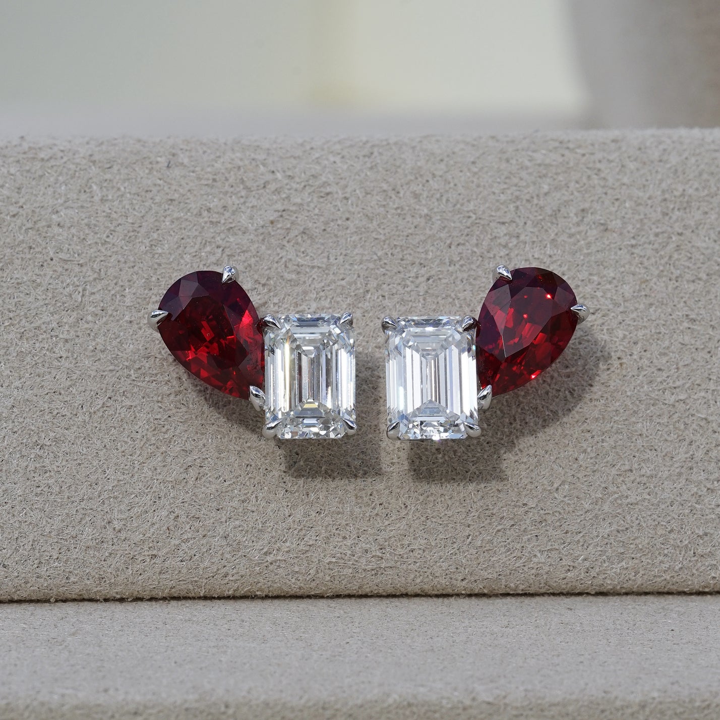 IGI 4.40ct Lab Diamond & Ruby, 18K White Gold Toi Et Moi Stud Earrings