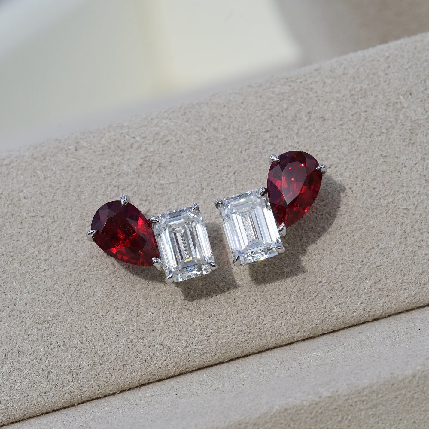 IGI 4.40ct Lab Diamond & Ruby, 18K White Gold Toi Et Moi Stud Earrings