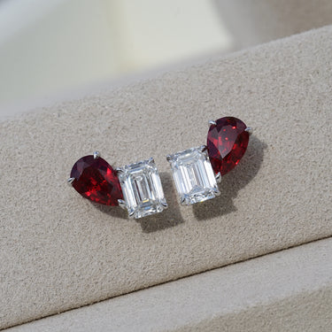 IGI 4.40ct Lab Diamond & Ruby, 18K White Gold Toi Et Moi Stud Earrings