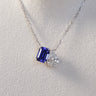 IGI 3.29ct Lab Sapphire & Diamond, 18K White Gold Toi-Et-Moi Necklace