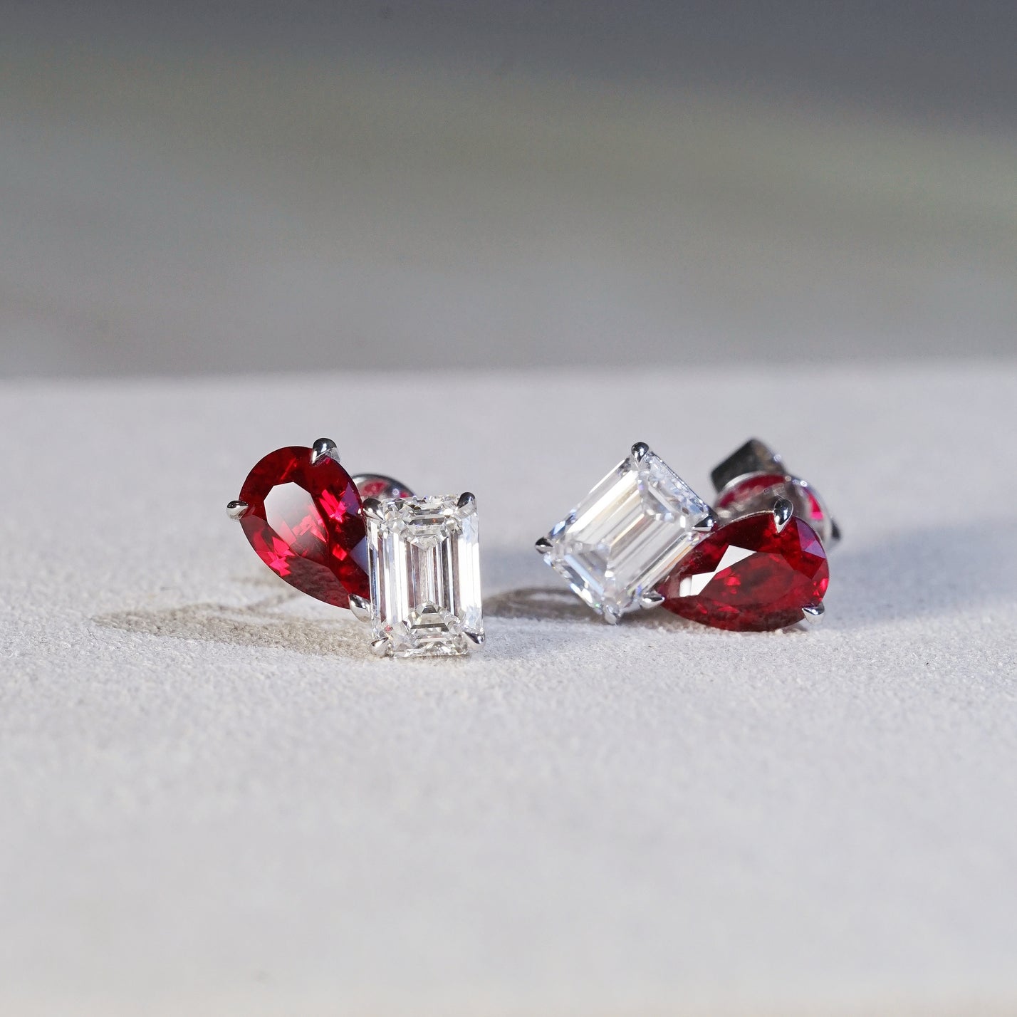 IGI 4.40ct Lab Diamond & Ruby, 18K White Gold Toi Et Moi Stud Earrings