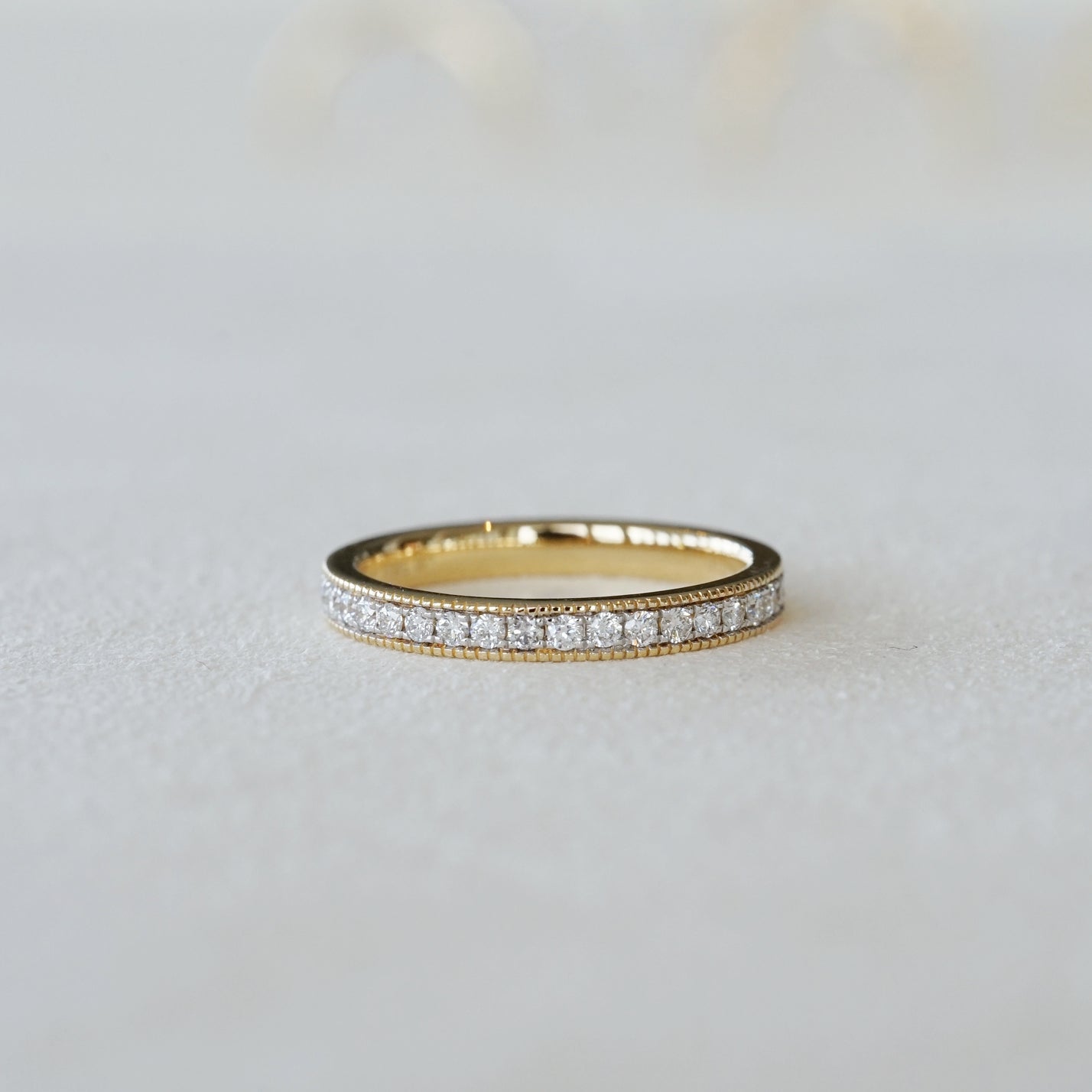 Unity, 0.546ct Lab Diamond, 18K Yellow Gold Milgrain Wedding Ring with Diamonds