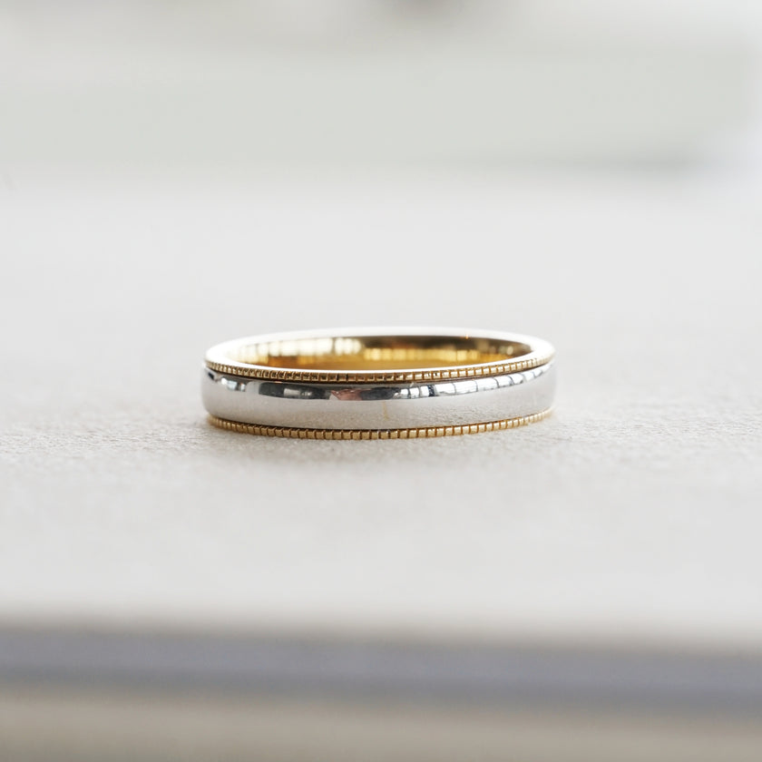 Unity, 18K Gold Two-Tone Milgrain Solid Wedding Ring