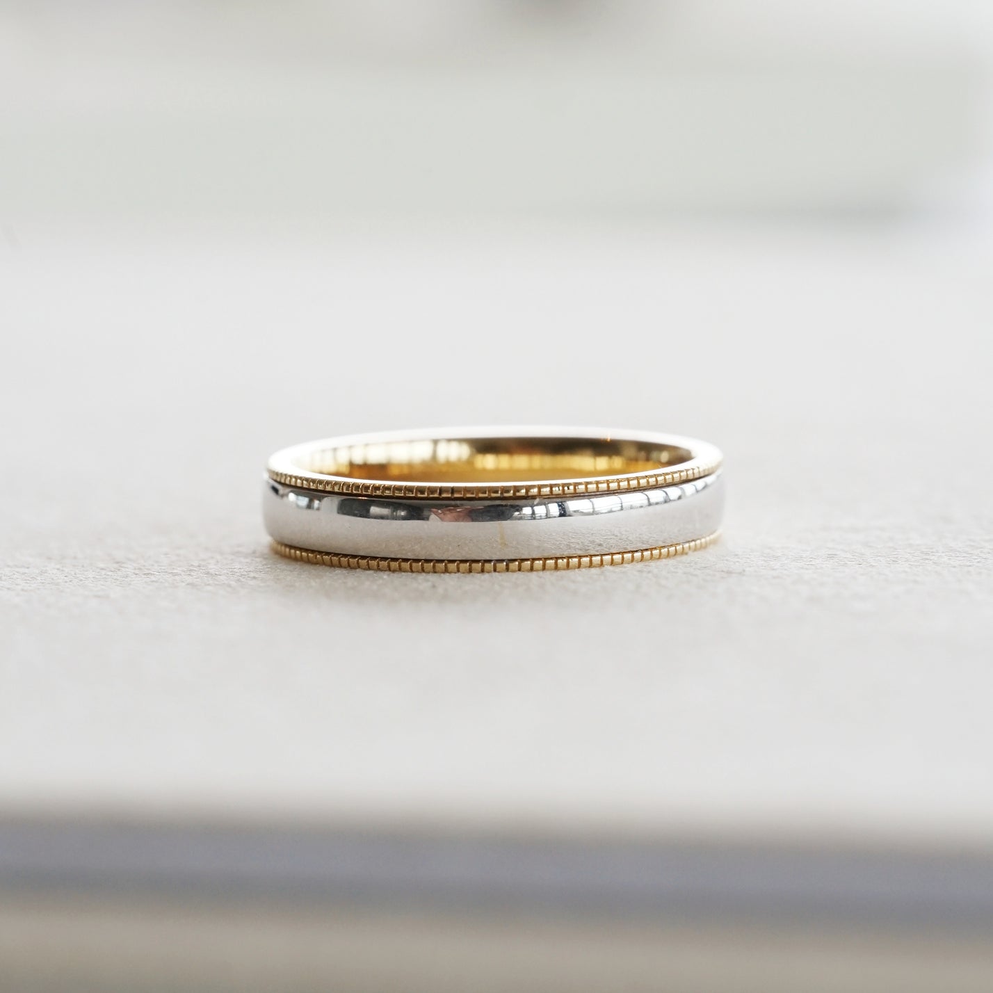 Unity, 18K Gold Two-Tone Milgrain Solid Wedding Ring