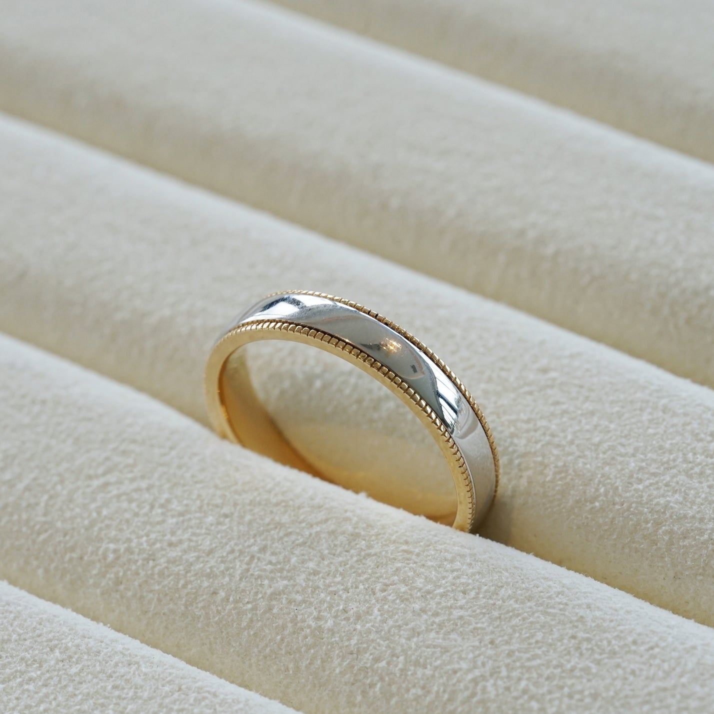 Unity, 18K Gold Two-Tone Milgrain Solid Wedding Ring