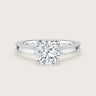 Lab-grown cushion diamond solitaire engagement ring, 18k white gold, milgrain detail. "R24821CU" front view.