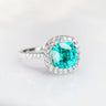 Stella, IGI 5.23ct Cushion Lab Paraiba Garnet,  PT950 Halo Pavé Ring