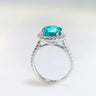 Stella, IGI 5.23ct Cushion Lab Paraiba Garnet,  PT950 Halo Pavé Ring