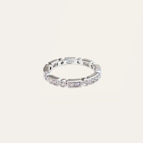 Lab-grown diamond band. Milgrain wedding ring W24828-03, set in white metal. Eternity style.