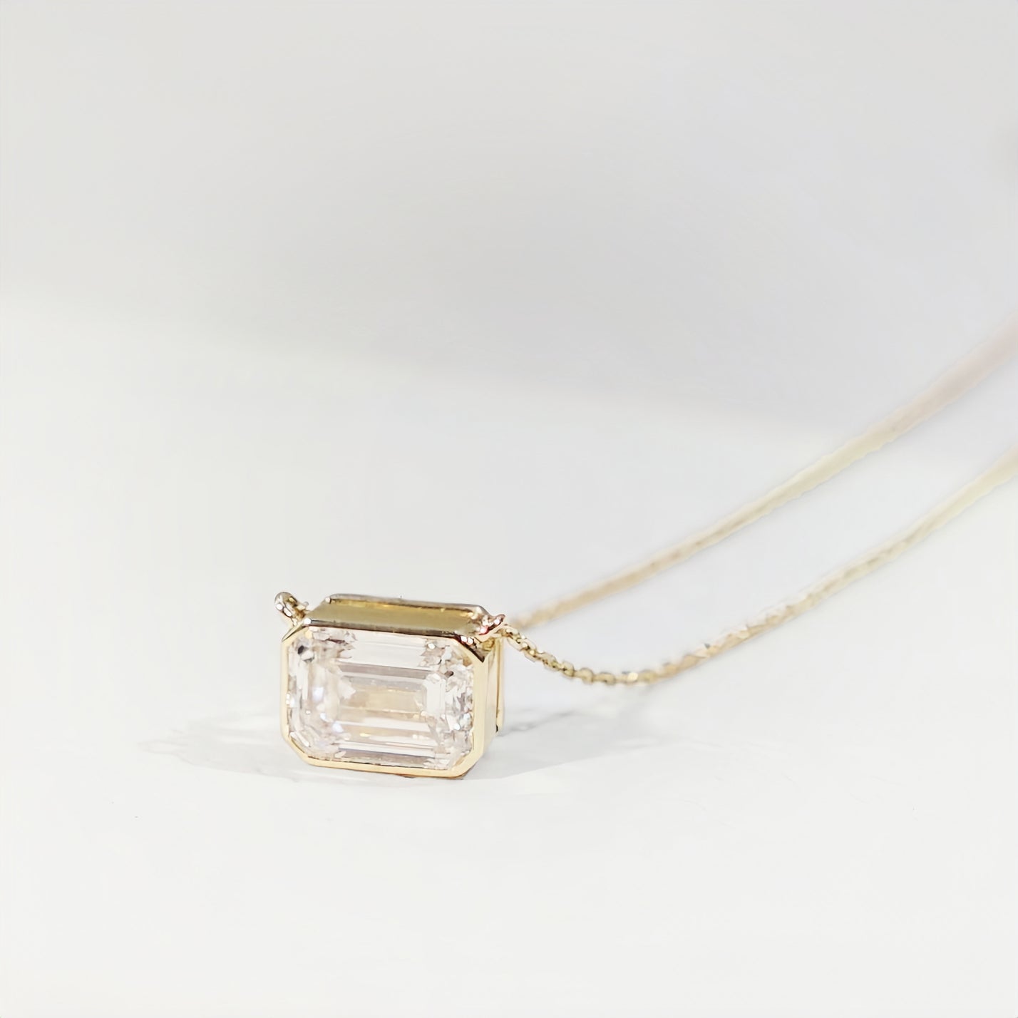Emerald Cut Diamond Bezel Set Necklace