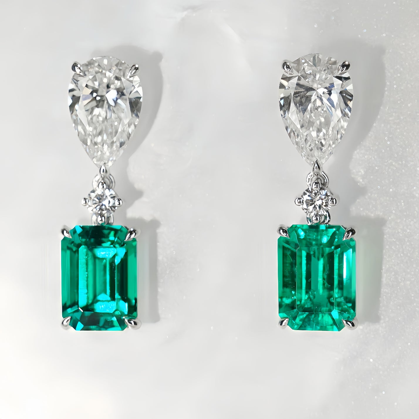 Toi Et Moi Diamond and Emerald Dangling Earrings