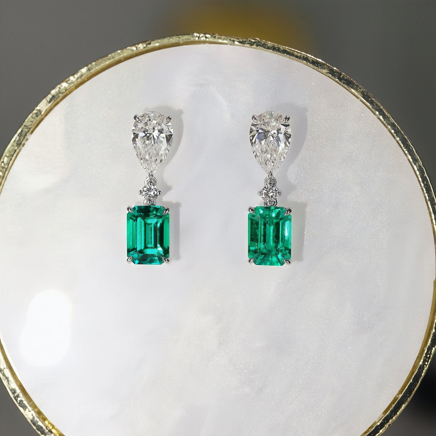 Toi Et Moi Diamond and Emerald Dangling Earrings