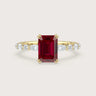 Lab-grown ruby engagement ring. 18k yellow gold band with marquise & round diamonds. "R24837EMA" style.