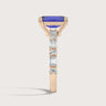 Side view of "R24831EMA" 18k rose gold ring with lab-grown sapphire and diamond band from Keanis.co.uk.