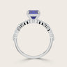 Lab-grown sapphire ring in 18k white gold. Features marquise and round diamond band. "R24837EMA" model.