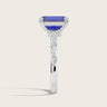 Lab-grown sapphire & diamond band. Emerald-cut blue gemstone, marquise & round diamonds, 18k white gold, "R24837EMA.