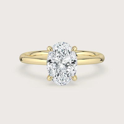 Oval lab-grown diamond solitaire engagement ring in 18k yellow gold, style "R24814OV.