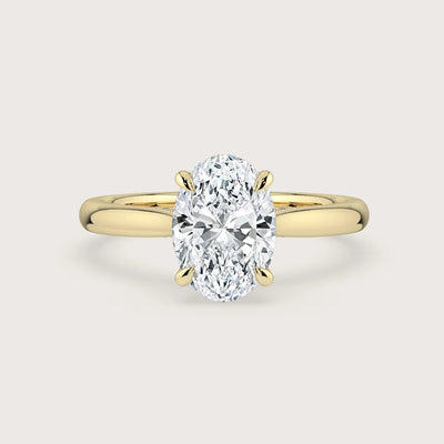 Keanis lab-grown oval diamond solitaire engagement ring with hidden halo in 18k yellow gold, R24819OVH, front view