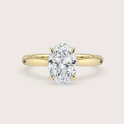 Keanis lab-grown oval diamond solitaire engagement ring with hidden halo in 18k yellow gold, R24819OVH, front view