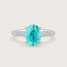 Lab-grown oval Paraiba solitaire engagement ring. 18k white gold diamond band "R24815OVA.