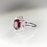Rosie, Oval Cut Ruby Halo Ring with Rose Cut Diamond Accents