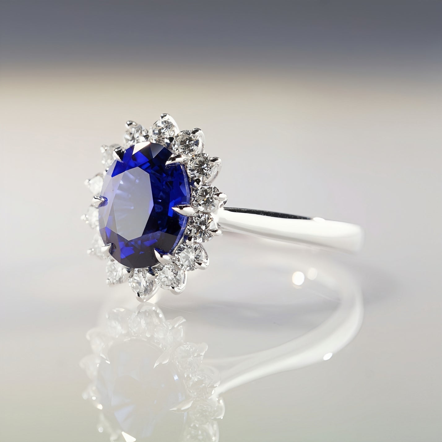 Lavinia, Vintage Oval Cut Sapphire Halo Ring