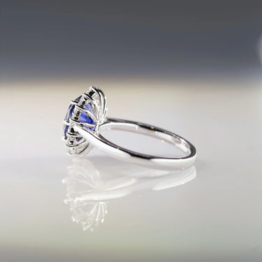 Lavinia, IGI 3.18ct Oval Cut Lab Sapphire, PT950 Vintage Halo Ring