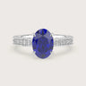 Oval lab-grown sapphire engagement ring. Milgrain diamond band, 18k white gold "R24821OVA.