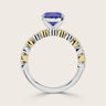 Lab-grown oval sapphire ring in two-tone 18k gold "R24822OVA" with milgrain vintage diamond band.