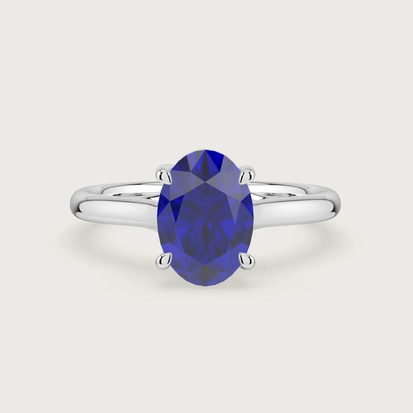 Oval lab-grown sapphire solitaire engagement ring in 18k white gold, "R24815OV.