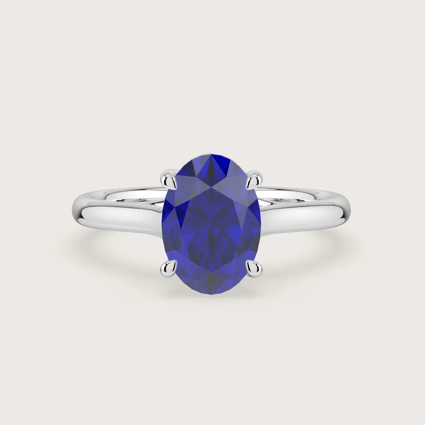 Oval lab-grown sapphire solitaire engagement ring in 18k white gold, "R24815OV.