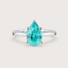 Lab-grown pear Paraiba solitaire ring, hidden halo, 18k white gold "R24819PEH". Engagement ring.