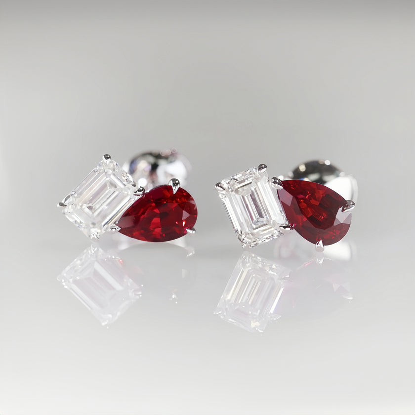 Toi Et Moi Diamond & Ruby Stud Earrings