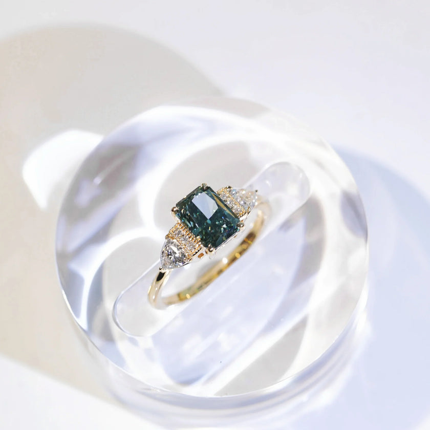 The Chapters Heirloom, IGI 1.56ct Fancy Vivid Green Radiant Lab Diamond, 18K Yellow Gold Vintage Engagement Ring