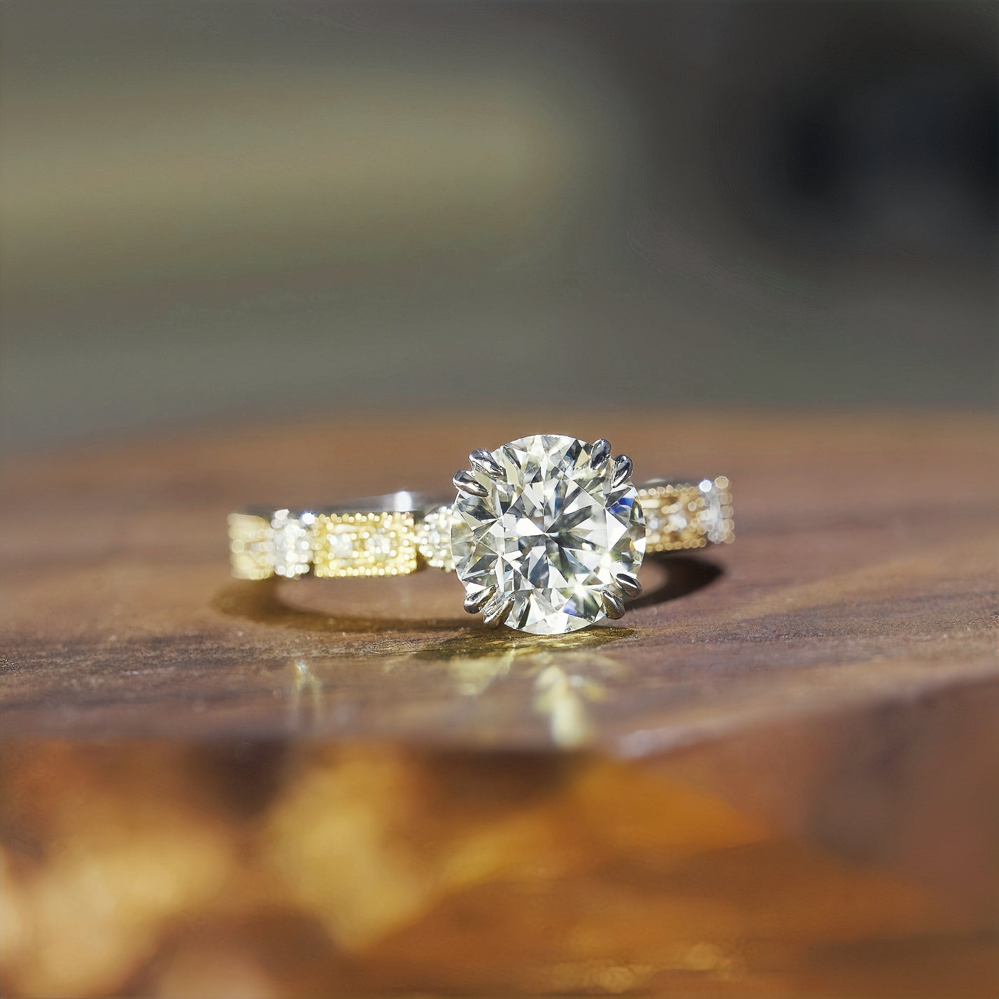 Aurelia, Vintage Milgrain Round Brilliant Diamond Ring