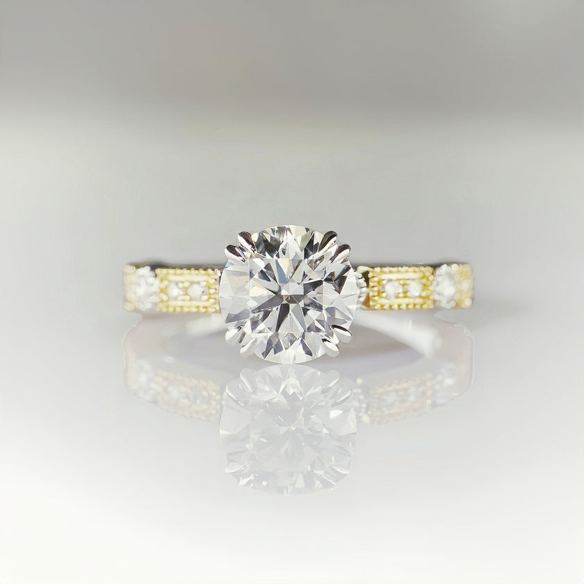 Aurelia, Vintage Milgrain Round Brilliant Diamond Ring