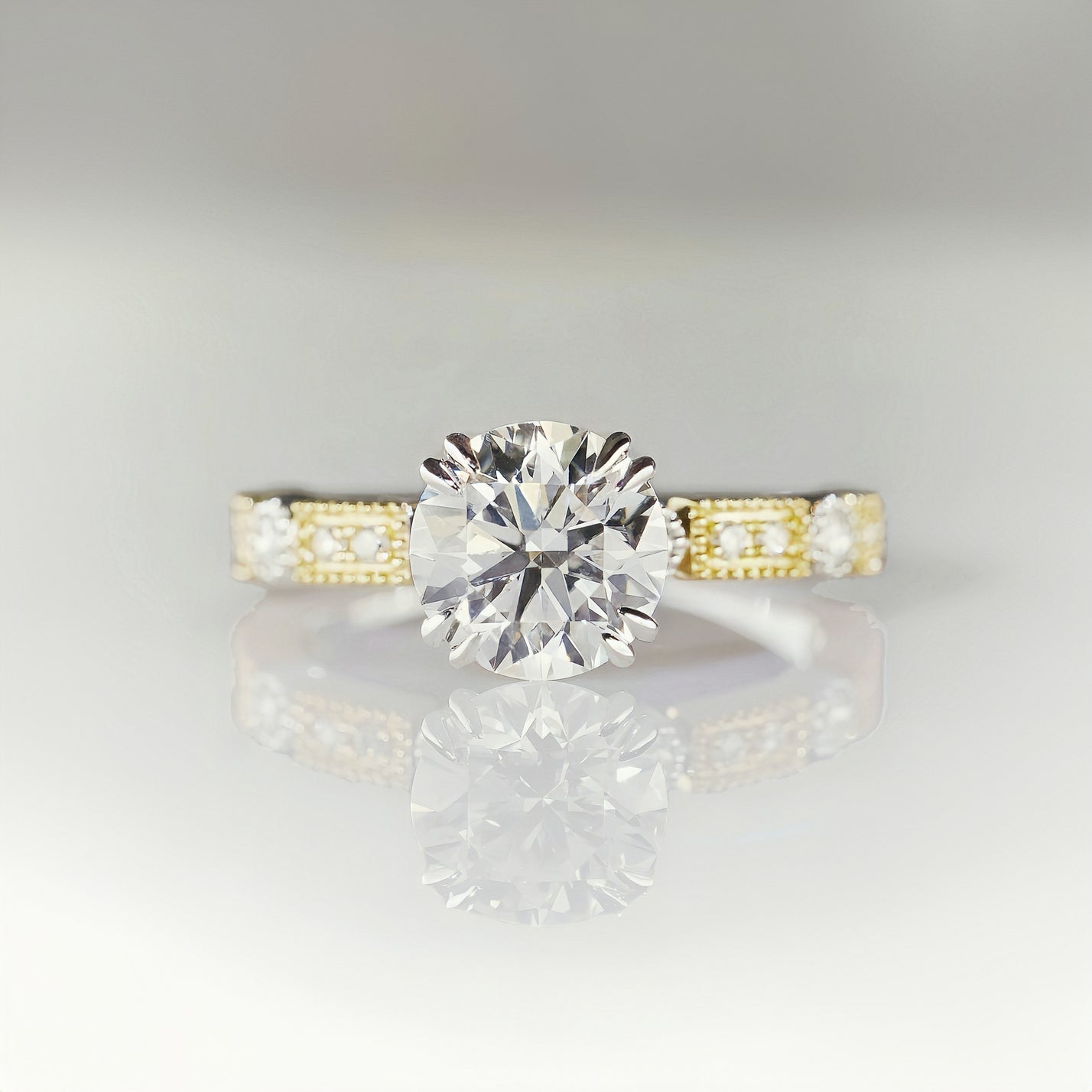 Aurelia, Vintage Milgrain Round Brilliant Diamond Ring
